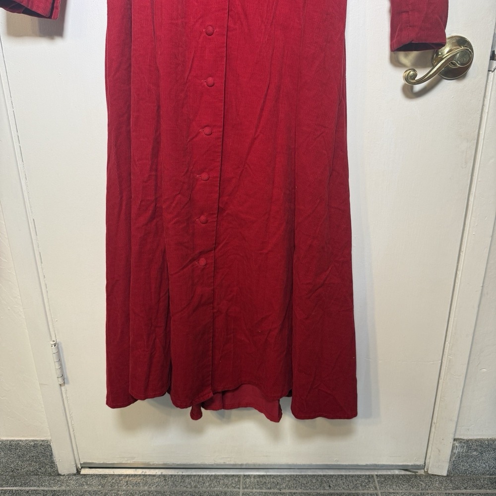 J. Peterman Co Red Corduroy Retro 40's Style Fit Flare Maxi Dress 14 - Picture 3 of 11